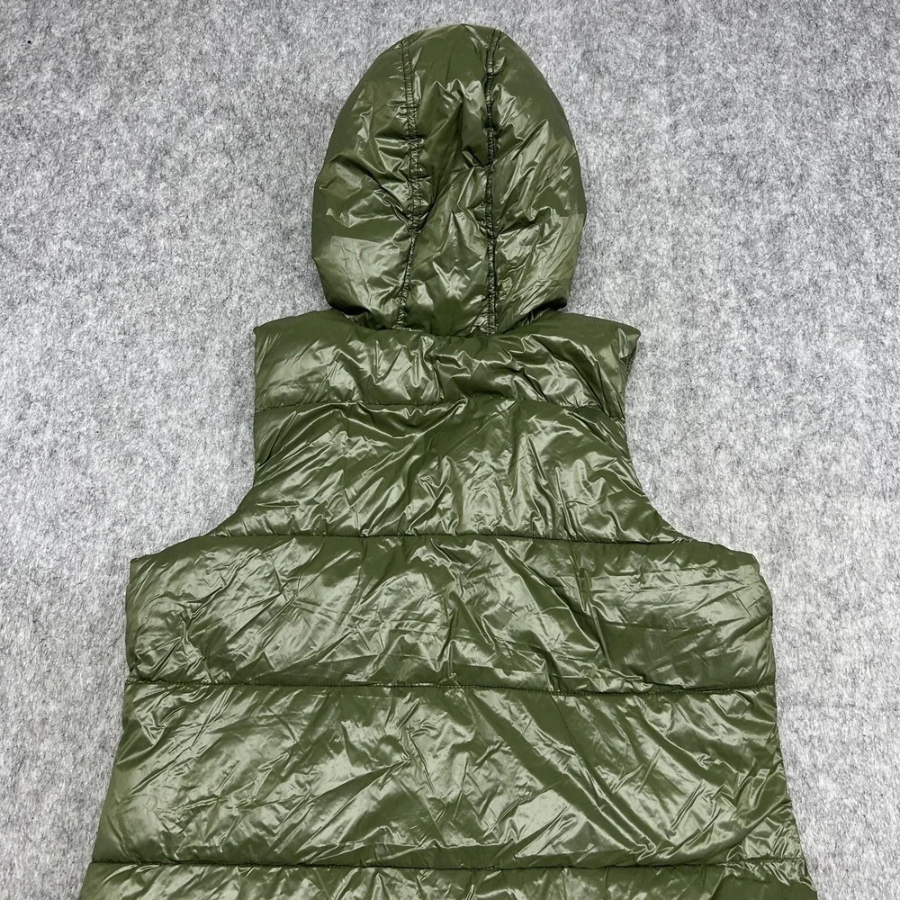 Old Navy Hooded Puffer Vest Womens Large Green Quilted‎ Fleece Lined About Thyme